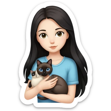 Brunette girl with black long hair with a Siamese cat sticker