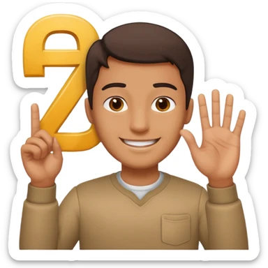 man holding 6️⃣ above the lefthand and 7️⃣ above the right hand sticker