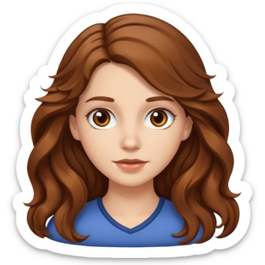 white girl with long wavy brown hair with brown eyes sticker