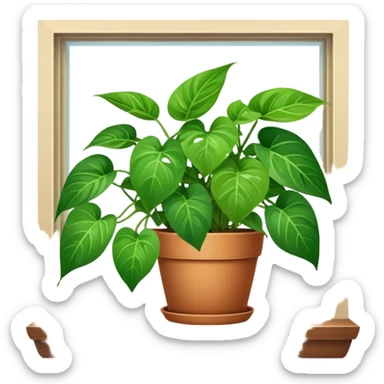 Potted Pothos plant sitting in a window sticker