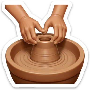 hands using thumbs to press downward into center of clay on pottery wheel sticker