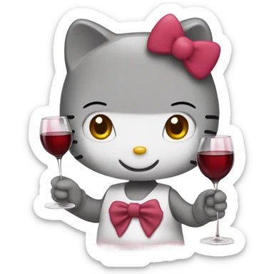 Hello Kitty drinking red wine sticker