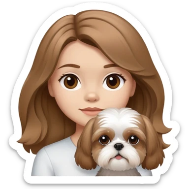 medium wavy light brown hair girl with one white and brown shih tzu sticker