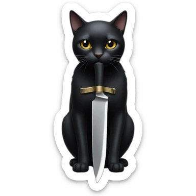 Totally Black cat with a white knife in his mouth sticker