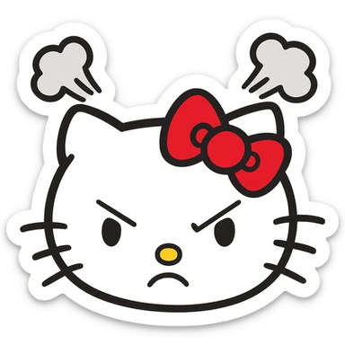 angry Hello Kitty, red bow, steam coming from head sticker