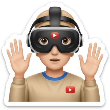 A person wearing a VR headset with the white YouTube play button logo on it sticker