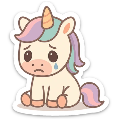 Remove the background, keep the depressed unicorn with slouched posture and a teardrop, pastel tones, transparent background. sticker