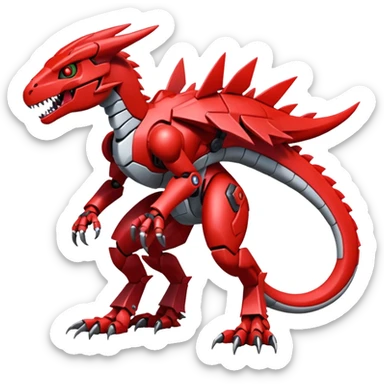 Cool Edgy Futuristic Red Digimon-Fakemon-Guilmon-Velociraptor-Dragon-Mecha full body sticker
