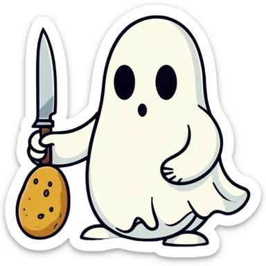 potato ghost holding a knife sticker
