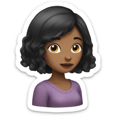 black hair girl who thinking about domestic shorthair cat sticker