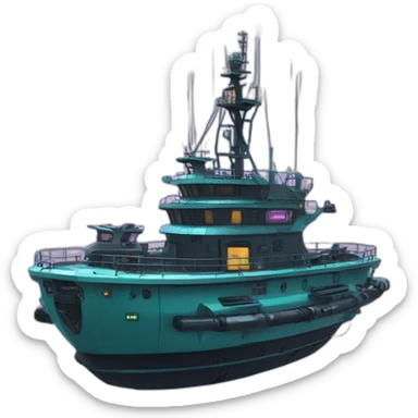 futuristic offshore tug in cyberpunk style sticker