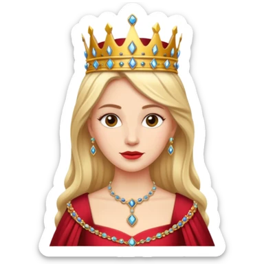 medieval queen with a crown and elegant gown, regal and graceful, Puy du Fou theme park emoji sticker