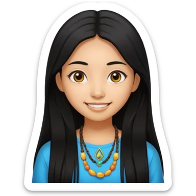 20 yr old asian woman hair  center part big eyes big smile tanned skin straight black hair hippie part hair  sticker