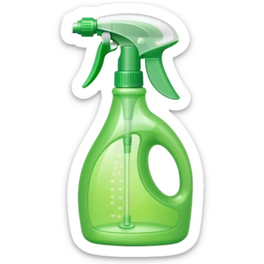medium-sized spray bottle with curved trigger nozzle and ergonomic grip, bright translucent green or blue tones, multipurpose cleaner for kitchen or home use, no label, no extras, soft lighting, subtle shadows, emoji scale sticker