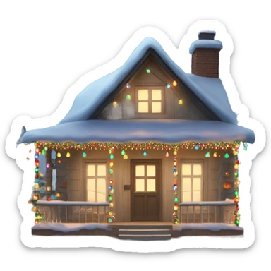 cottage house decorated in christmas lights sticker