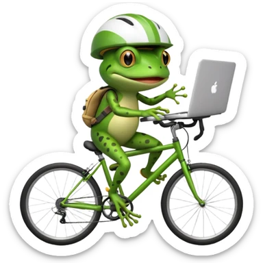 cheerful frog multitasking on a laptop while cycling sticker