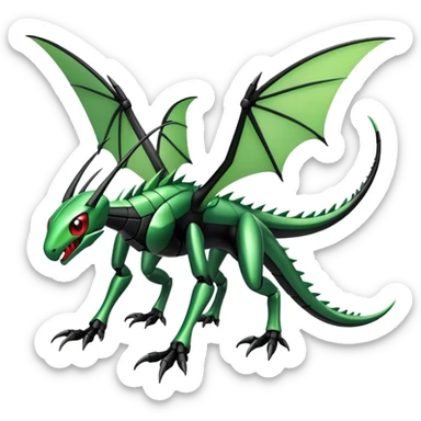 Gothic Black Edgy Futuristic Flygon-Scyther-Fakemon-creature Full Body sticker