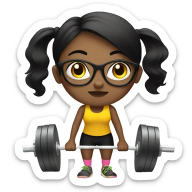 girl with black glasses doing weightlifting sticker