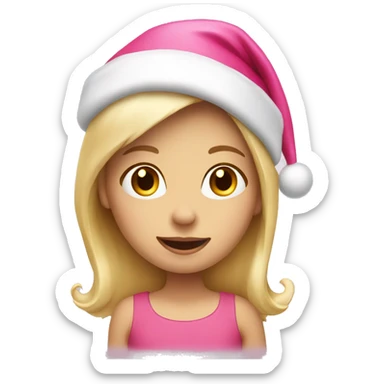 Blonde little girl with pink Santa hat sticker