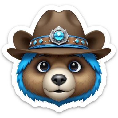 3D, adorable little Pixar style blue neon punk bear wearing a cowboy hat, ultra detailed, each lash, eye, and strand of fur is shown in stunning detail as though captured in a timeless photograph, rich textures, visually rich, so lifelike it feels like it could leap off the page at any moment sticker