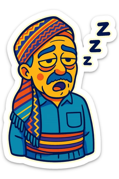 Create a cartoon sticker with a sleepy expression in the style of Flux Pro, with a transparent background. The style should reflect the vibrant and pop colors typical of Flux Pro style. sticker