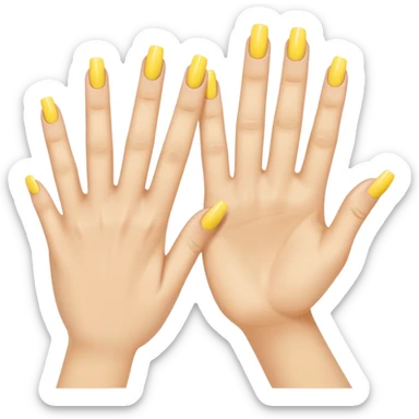 Generate a high-quality illustration of a generic hand with yellow nail polish being applied, 5 fingers, flat vector or simple cartoon style, no recognizable person, no facial features, no brand markings, simple white background, high-resolution.
 sticker