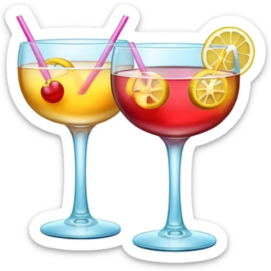 two realistic glasses of cocktail in emoji style,  coupe glass shape sticker