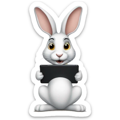 Jack rabbit holding an iPad sticker