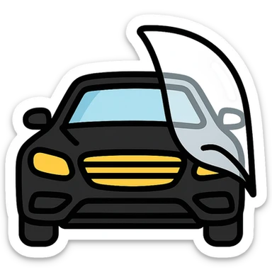 icon of a high-end black car partially covered by a rolled transparent or light gray film, glossy black as main color, film with curved effect to suggest adhesion, modern and clean style, no text sticker