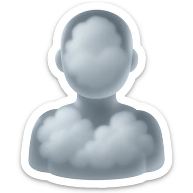 front view person, body made of white fluffy clouds, shoulder up, matte glass style sticker