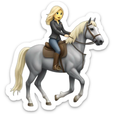 shoulder length blonde girl riding a grey horse full body sticker