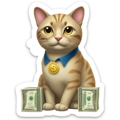 Very rich cat holding a lot of money sticker