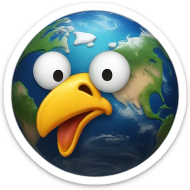 planet Earth with a cartoon chicken face with raised eyebrow sticker