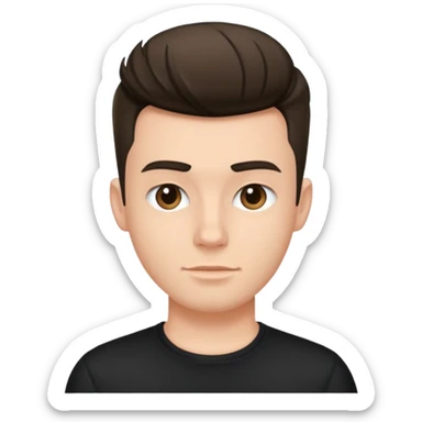 a guy with pompador haircut, clean look wearing black shirt sticker