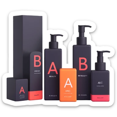 three boxes with "A", "B", "C" labels, inside those boxes there are some beauty products sticker