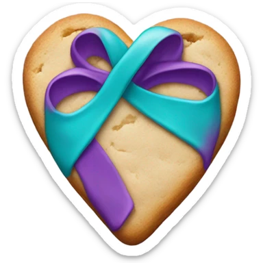 Cookie heart with teal purple awareness ribbon sticker