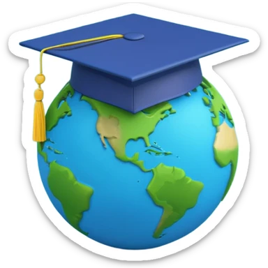Planet Earth in a graduation cap, minimalism, 3D, material design sticker