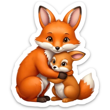 A fox hugs a brown bunny sticker