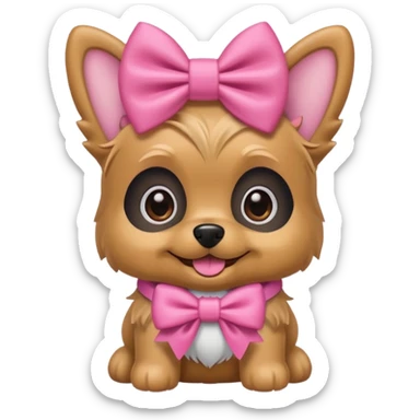 cute yorkshire dog wearing a pink bow, emoji style sticker