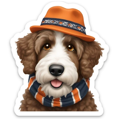 Bernedoodle with chicago bears hat and scarf sticker