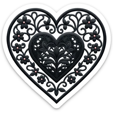 black lace heart with floral lace pattern sticker