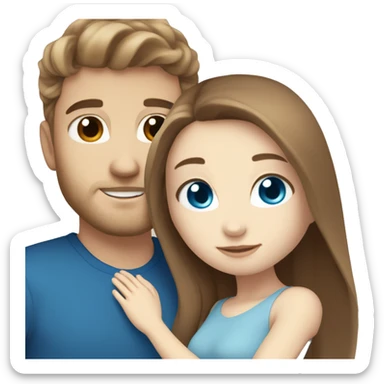 white skin girl with blue eyes and long light brown hair hugging white skin boyfriend with blue eyes and brown hair sticker