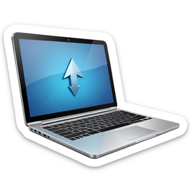 laptop with an upward arrow above it sticker