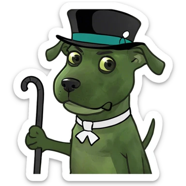 Elderly dark black boxer dog standing on hind 2 legs using one cane sticker