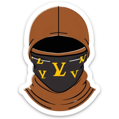 designer Louis Vuitton balaclava ski mask with the iconic brown LV monogram pattern sticker