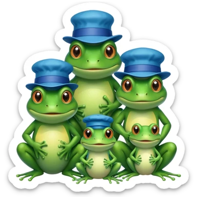 a family of frogs wearing blue hats, parent frogs and baby frogs sticker