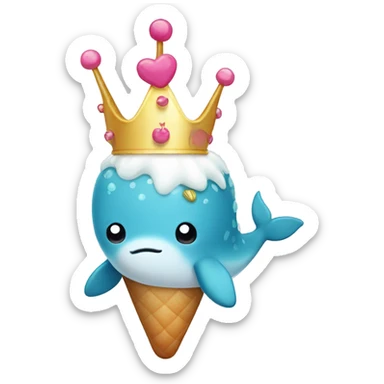 Narwhal with a crown and tutu and ice cream cone sticker