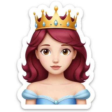 Beautiful burgundy haired girl wearing a princess crown sticker