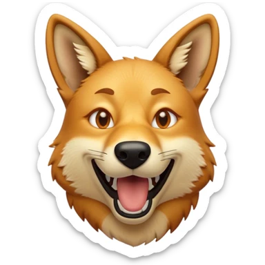 Cinematic Comical Dingo Portrait Emoji, Head tilted dramatically with an exaggeratedly amused expression, featuring a striking sandy fur with wide, expressive amber eyes full of playful disbelief, Simplified yet hilariously expressive features, highly detailed, glowing with a slightly sassy glow, high shine, dramatic yet playful, stylized with an air of cheeky outback mischief, bright and endearing, soft glowing outline, capturing the essence of a spirited and over‐the‐top dingo, so meme‐worthy it feels like it could bark its way into internet fame instantly! sticker