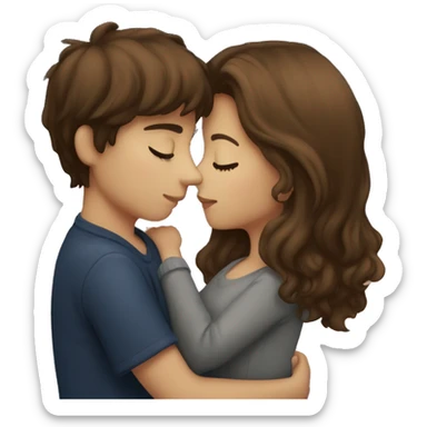 girl with brown hair kissing a boy with brown hair under a sky of star sticker